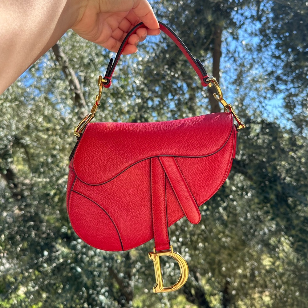 Dior Mini Saddle Bag Red with Gold HW